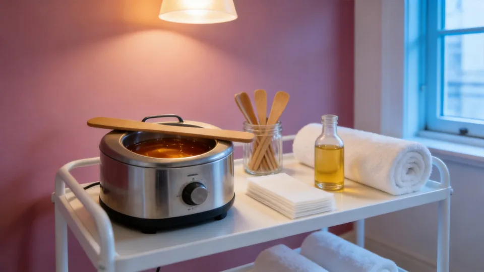The wax station at Bare Wax Studio — hot wax and spatulas