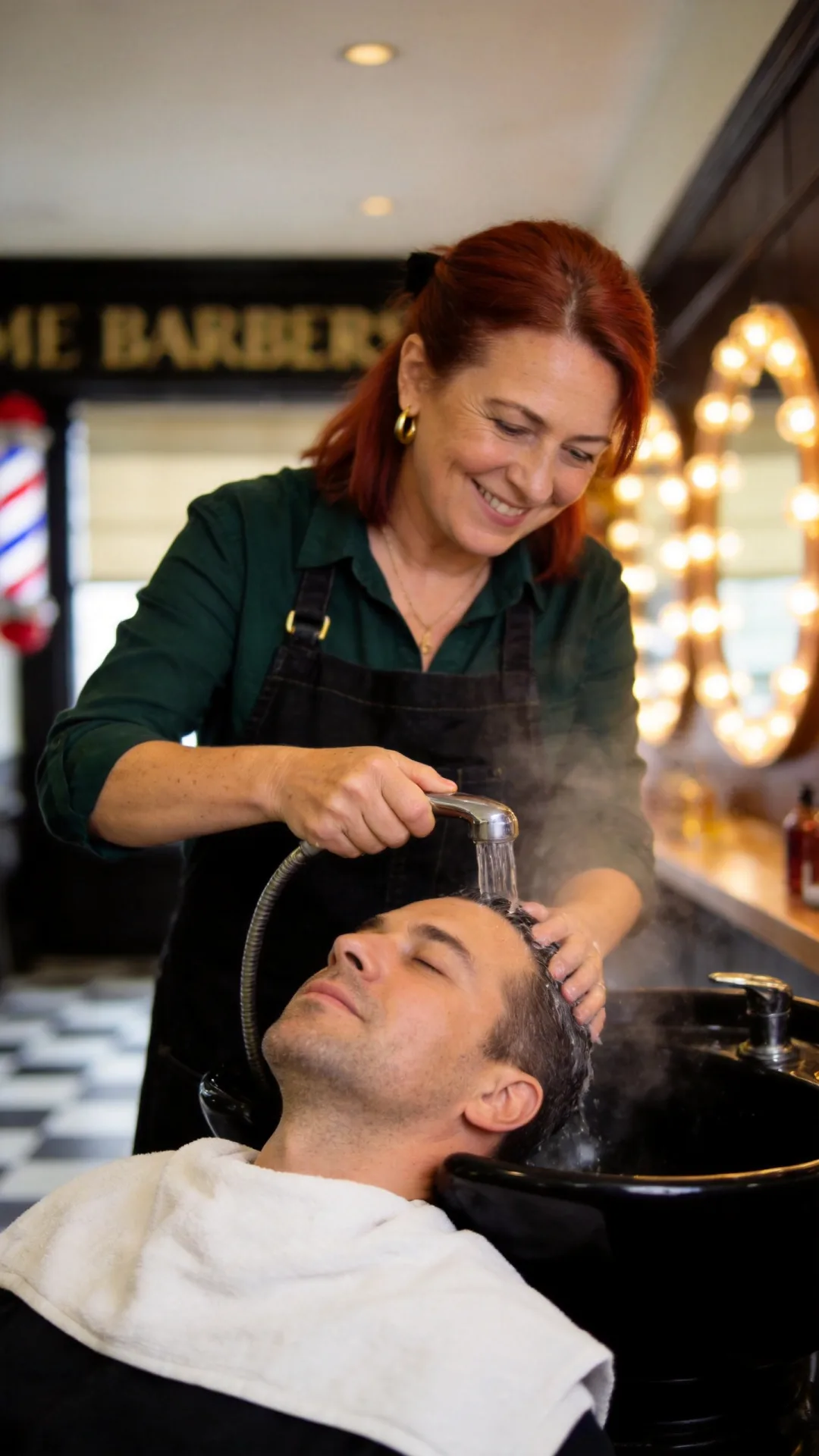 A hot towel wash before the cut at Acme Barbers